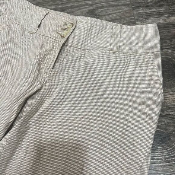 Michael Kors Checkered Tan Linen Bermuda Shorts - Picture 2 of 6